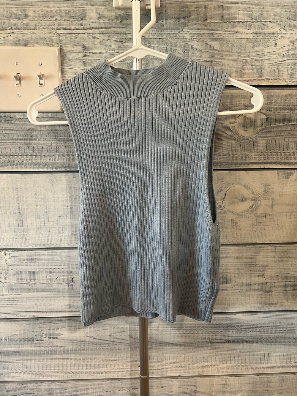Topshop Ribbed Sleeveless Mock Neck Tank - Light Blue